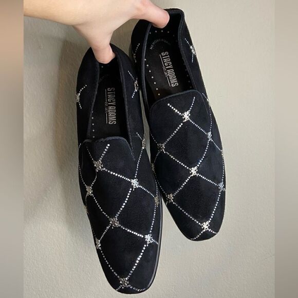 Stacy Adams Studly Black Velvet Loafer Metallic Stud Slip Size 8 - Picture 6 of 11